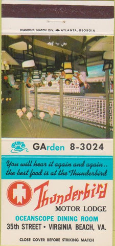 Matchbook Cover - Thunderbird Motor Lodge Virginia Beach VA 30 Strike