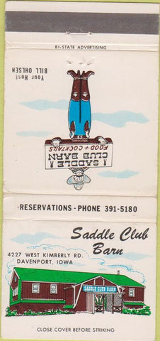 Matchbook Cover - Saddle Club Barn Davenport IA 30 Strike