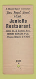 Matchbook Cover - Juniors Restaurant Miami Beach FL 30 Stick
