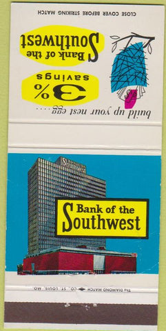 Matchbook Cover - Bank of the Southwest Houston TX WORN 30 Strike