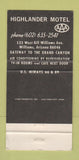 Matchbook Cover - Highlander Motel Williams AZ 30 Strike