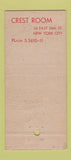Matchbook Cover - Crest Room New York City 30 Stick