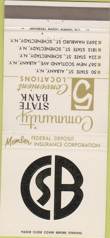 Matchbook Cover - Community State Bank Albany NY Schenectady 30 Strike