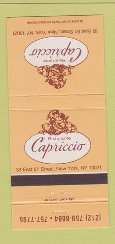Matchbook Cover - Ristorante Capriccio New York City 30 Strike