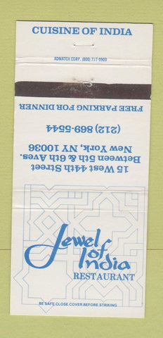 Matchbook Cover - Jewel of India Restaurant New York City 30 Strike