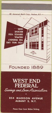 Matchbook Cover - West End Federal Bank Albany NY 30 Strike