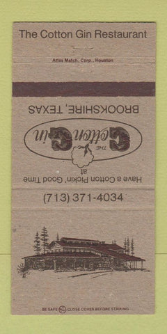 Matchbook Cover - Cotton Gin Restaurant Brookshire TX 30 Strike