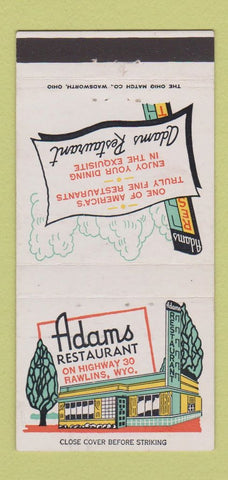 Matchbook Cover - Adam's Restaurant Rawlins WY 30 Strike