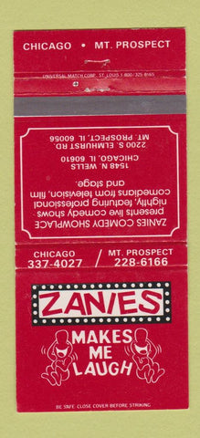 Matchbook Cover - Zanies Comedy Club Chicago Mount Prospect IL 30 Strike