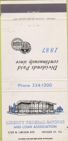 Matchbook Cover - Liberty Federal Savings Chicago IL  wear 30 Strike