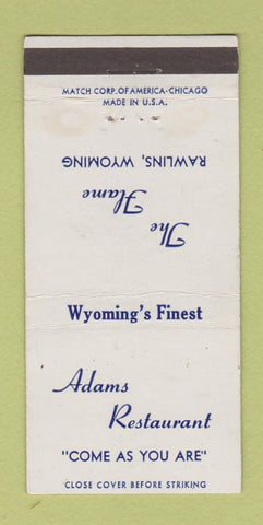 Matchbook Cover - Adams Restaurant Rawlins WY 30 Strike