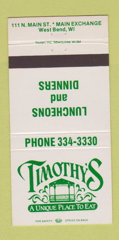 Matchbook Cover - Timothy's Restaurant West Bend WI 30 Strike