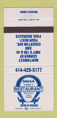 Matchbook Cover - Omega Restaurant Milwaukee WI 30 Strike