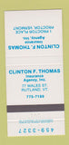 Matchbook Cover - Clinton Thomas Insurance Proctor VT Rutland 30 Strike