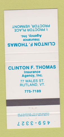 Matchbook Cover - Clinton Thomas Insurance Proctor VT Rutland 30 Strike