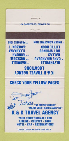 Matchbook Cover - K&K Travel Agency Paducah Dallas Texarkana  30 Strike
