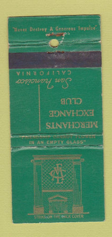 Matchbook Cover - Merchants Exchange Club San Francisco CA WEAR 30 Stick