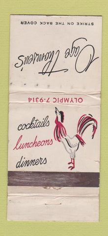 Matchbook Cover - Oage Thomsen's Restaurant Kenosha WI rooster WORN 30 Stick