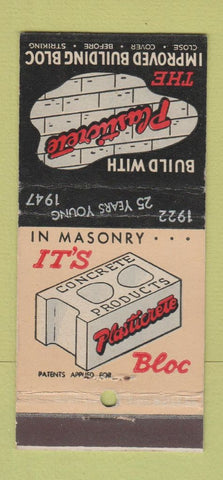 Matchbook Cover - Plasticrete Concrete Blocks 1947 Hamden CT 30 Strike