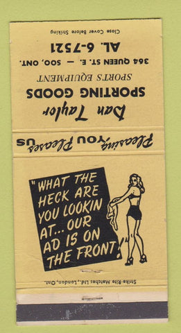Matchbook Cover - Taylor Sporting Goods Sault Ste Marie ON girlie WEAR 30 Strike