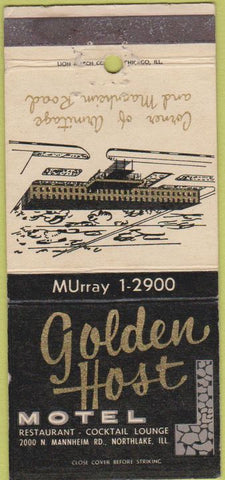 Matchbook Cover - Golden Host Motel Northlake IL WEAR 30 Strike