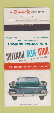 Matchbook Cover - Pontiac Bonneville Pawtucket RI WORN 30 Strike