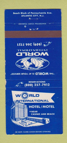 Matchbook Cover - World International Hotel Atlantic City NJ WEAR 30 Strike