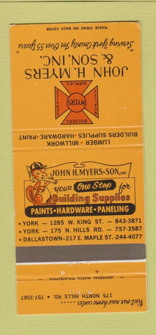 Matchbook Cover - John Myers Son Paint Hardware York Dallastown PA 30 Strike