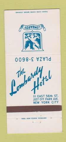 Matchbook Cover - Lombardy Hotel New York City 30 Strike