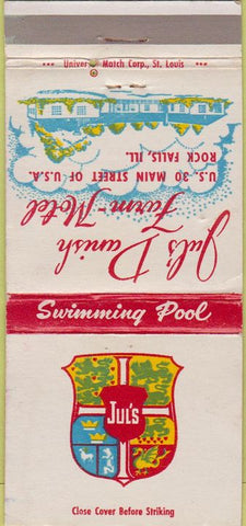 Matchbook Cover - Jul's Danish Farm Motel Rock Falls IL 30 Strike