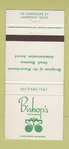Matchbook Cover - Bishop's Restaurant Lawrence MA 30 Strike