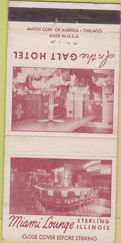 Matchbook Cover - Miami Lounge Sterling IL Galt Hotel 30 Strike