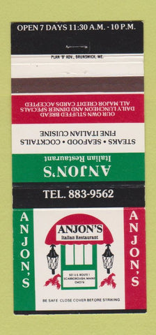 Matchbook Cover - Anjon's Italian Restaurant Scarborough ME 30 Strike