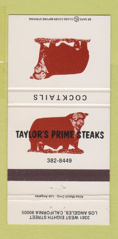 Matchbook Cover - Taylor's Prime Steaks Los Angeles CA 30 Strike