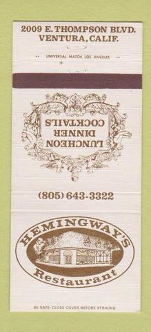 Matchbook Cover - Hemingway's Restaurant Ventura CA 30 Strike