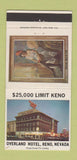 Matchbook Cover - Overland Hotel Reno NV Julia Bulette 30 Strike
