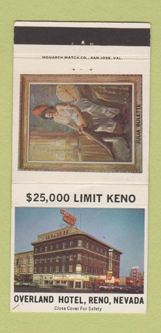 Matchbook Cover - Overland Hotel Reno NV Julia Bulette 30 Strike
