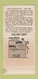 Matchbook Cover - Overland Hotel Reno NV Julia Bulette 30 Strike