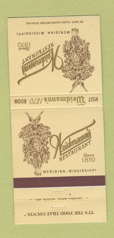 Matchbook Cover - Weidmann's Restaurant Meridian MS 30 Strike