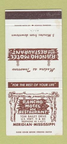 Matchbook Cover - Rancho Motel Restuarant Meridian MS WEAR 30 Strike