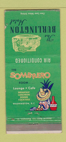 Matchbook Cover - Burlington Hotel Washington DC Sombrero #1 30 Strike