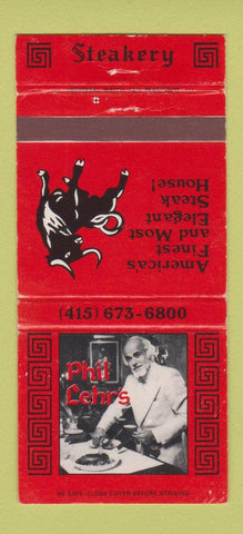 Matchbook Cover - Phil Lehr's Steakery San Francisco CA Hilton WEAR 30 Strike