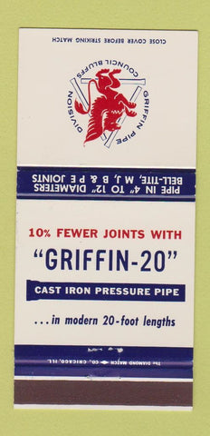 Matchbook Cover - Griffin 20 Cast Iron Pipe Council Bluffs IA 30 Strike