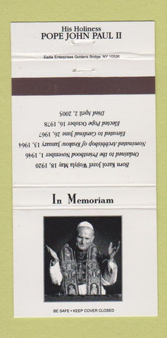 Matchbook Cover - Pope John Paul II Memorial Catholic 30 Strike