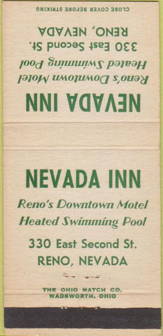 Matchbook Cover - Nevada Inn Reno NV 30 Strike