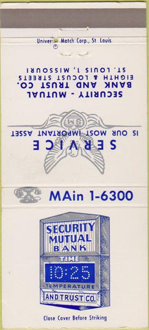 Matchbook Cover - Security Mutual Bank St Louis MO 30 Strike