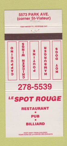 Matchbook Cover - Le Spot Rouge Restaurnt Billiards QC 30 Strike