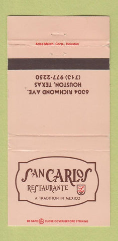 Matchbook Cover - San Carlos Restaurant Mexican Houston TX WEAR 30 Strike