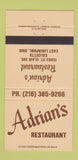 Matchbook Cover - Adrian's Restaurant East Liverpool OH 30 Strike