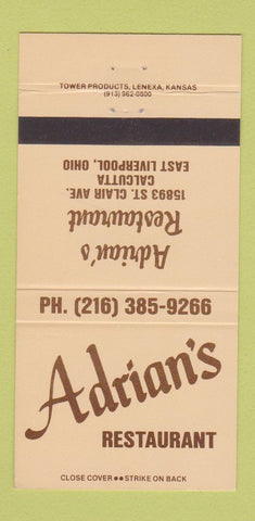 Matchbook Cover - Adrian's Restaurant East Liverpool OH 30 Strike
